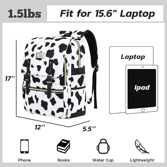 Vintage Backpack for Women Men, Laptop Backpack 15.6 inch Cow White - Picture 3 of 7